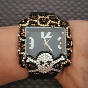Black Crystal Skull Square Watch Made Of Swarovski Crystals Never Worn